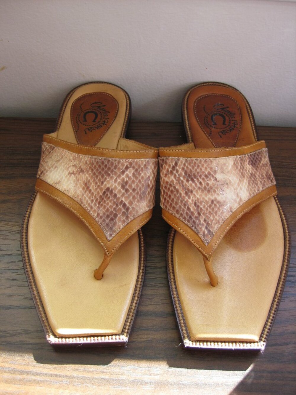 Charlie 1 Horse Tan Faux Snakeskin Women's Sandals, Size US 6.5